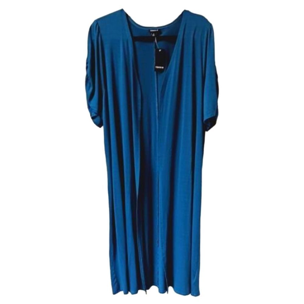 TORRID NEW Plus Size Blue Ruched Short Sleeve Fit & Flare Duster. - Picture 2 of 16